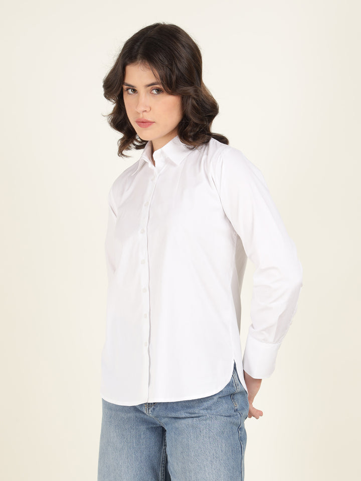Women White Solid Pure Cotton Relaxed Fit Casual Shirt