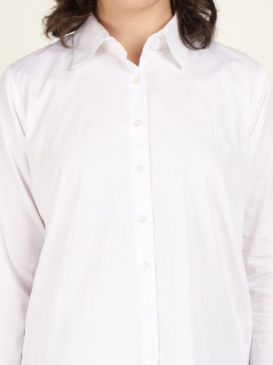 Women White Solid Pure Cotton Relaxed Fit Casual Shirt