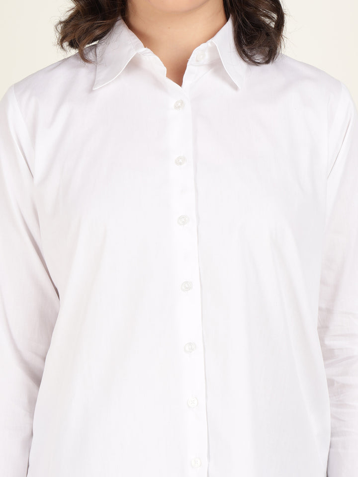 Women White Solid Pure Cotton Relaxed Fit Casual Shirt