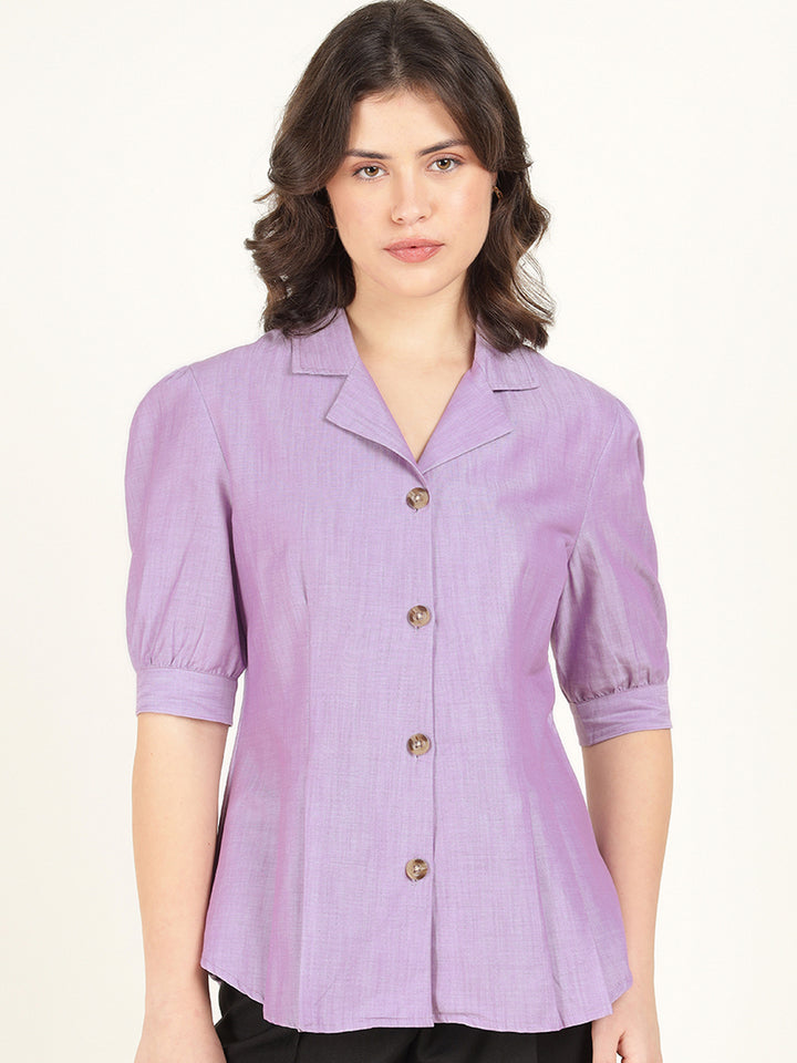 Hancock Women Lavender Solid Pure Cotton Regular Fit Formal Shirt