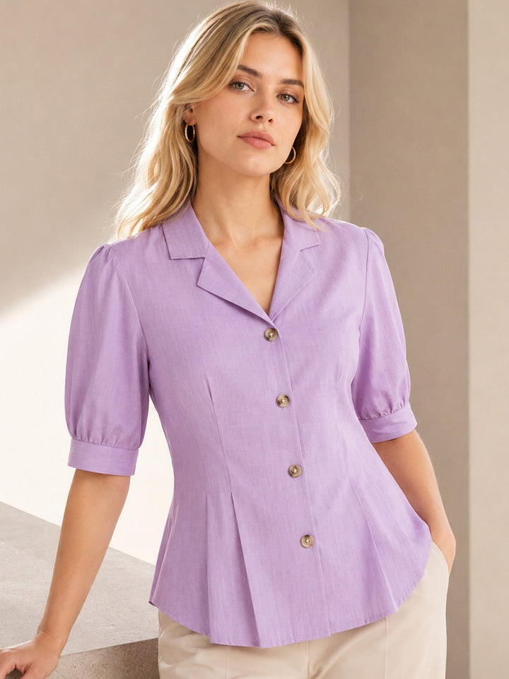 Women Lavender Solid Pure Cotton Regular Fit Formal Shirt