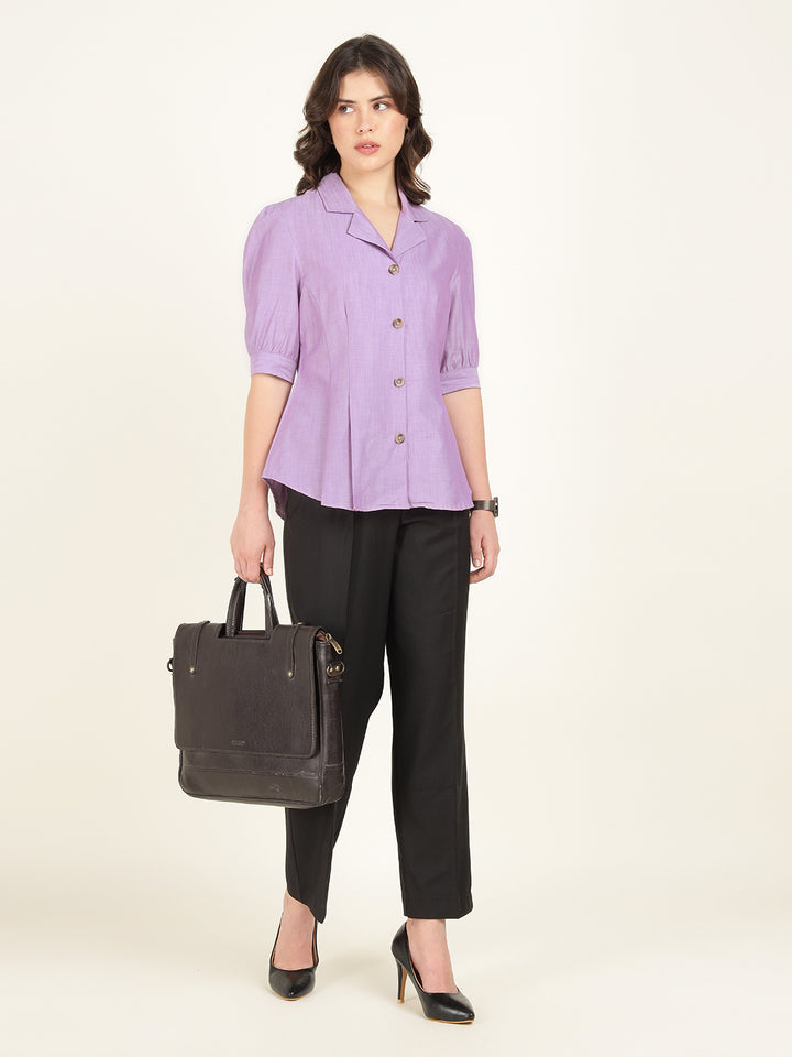 Hancock Women Lavender Solid Pure Cotton Regular Fit Formal Shirt