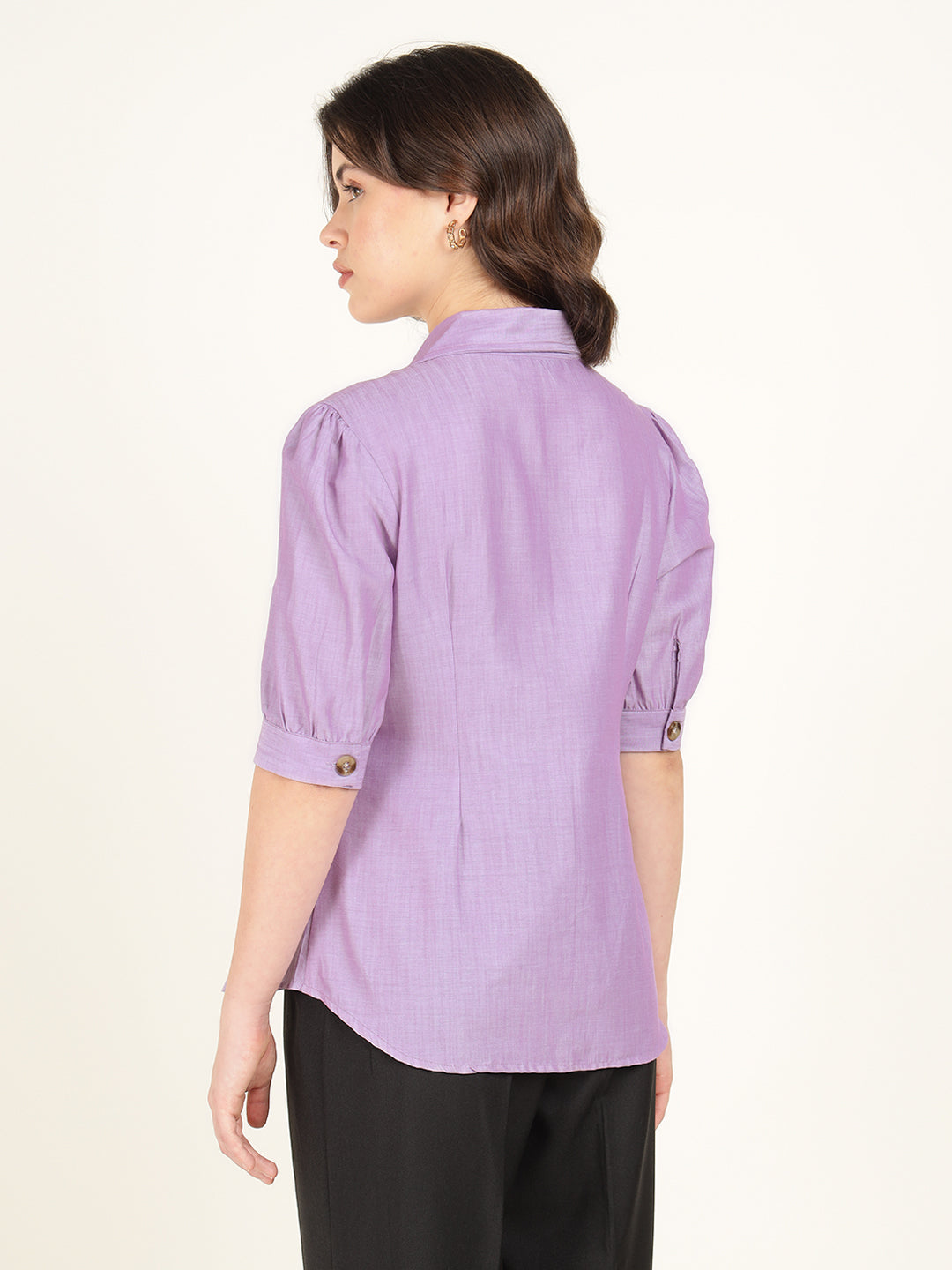 Hancock Women Lavender Solid Pure Cotton Regular Fit Formal Shirt