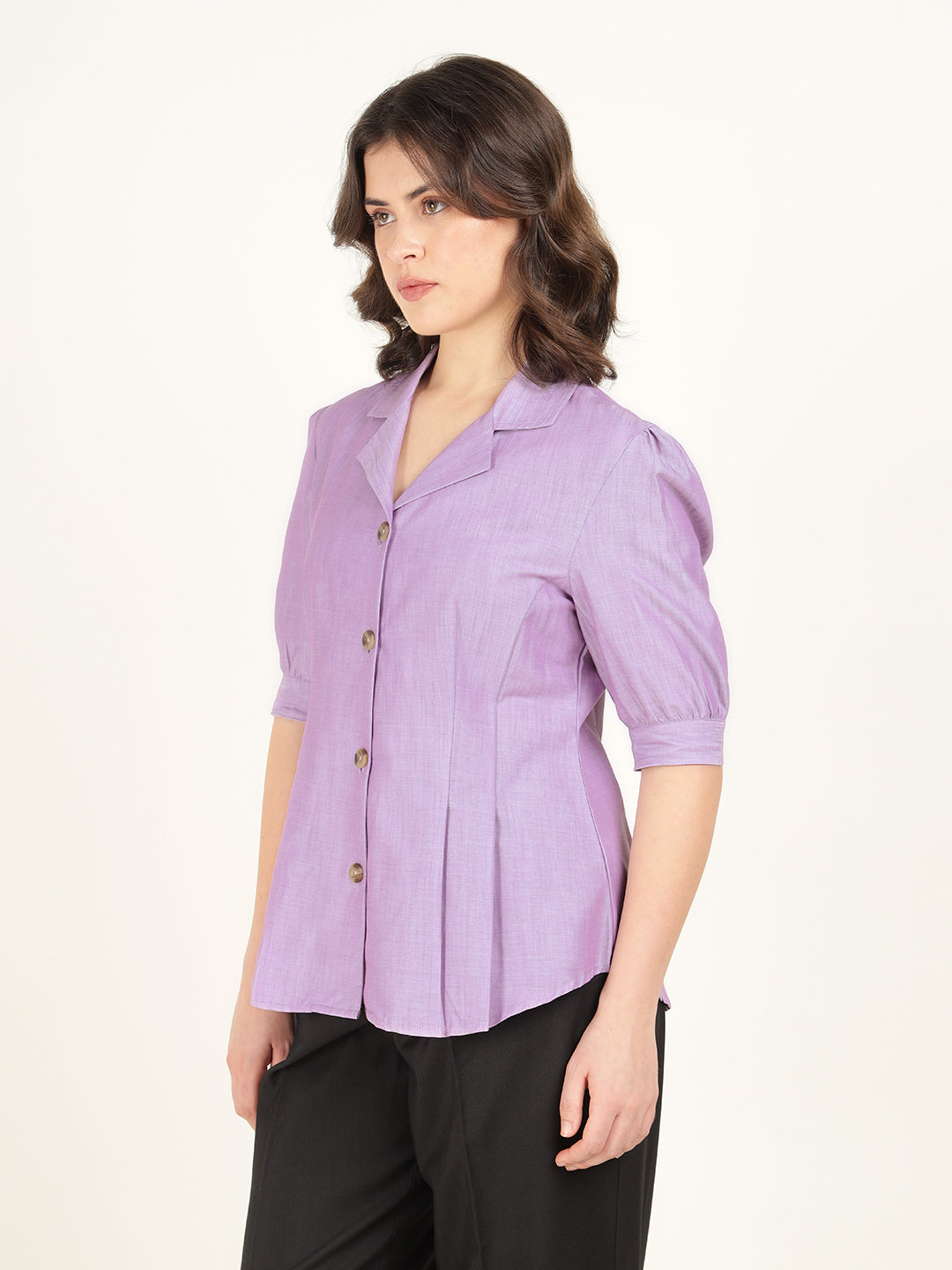 Hancock Women Lavender Solid Pure Cotton Regular Fit Formal Shirt