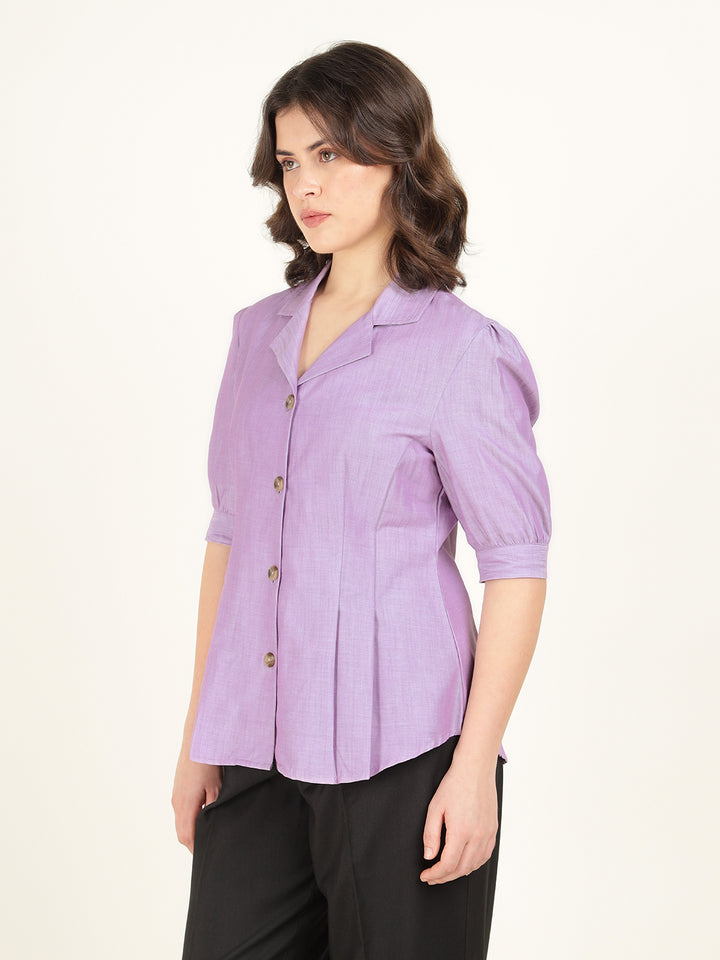 Hancock Women Lavender Solid Pure Cotton Regular Fit Formal Shirt
