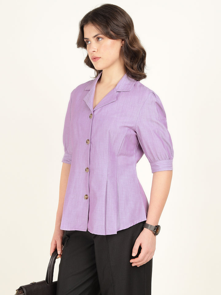 Hancock Women Lavender Solid Pure Cotton Regular Fit Formal Shirt