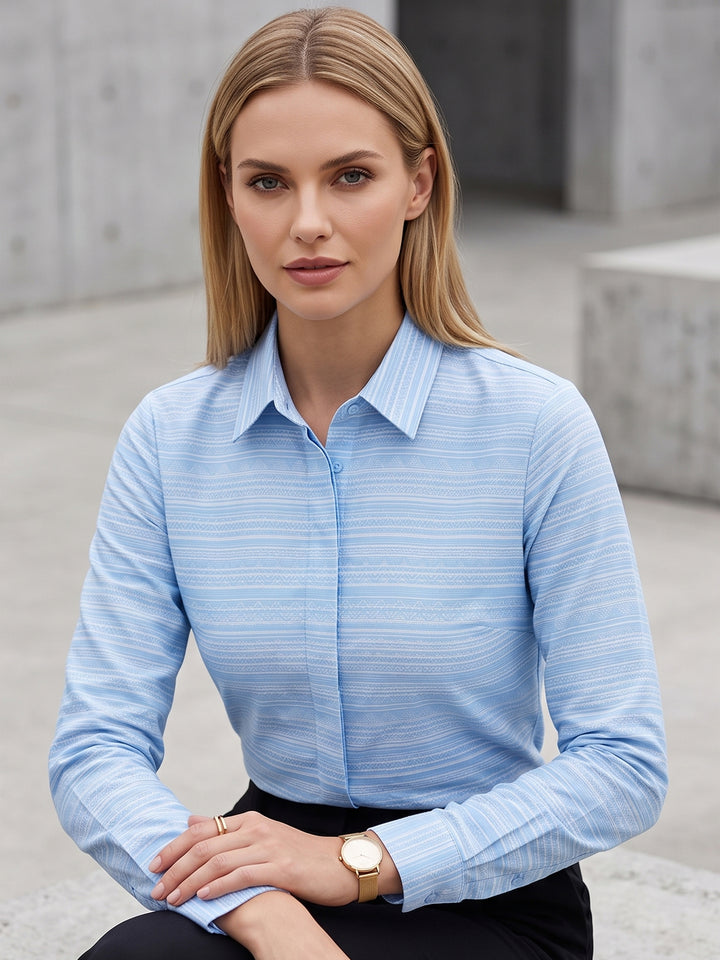 Women Sky Blue Solid Pure Cotton Regular Fit Formal Shirt
