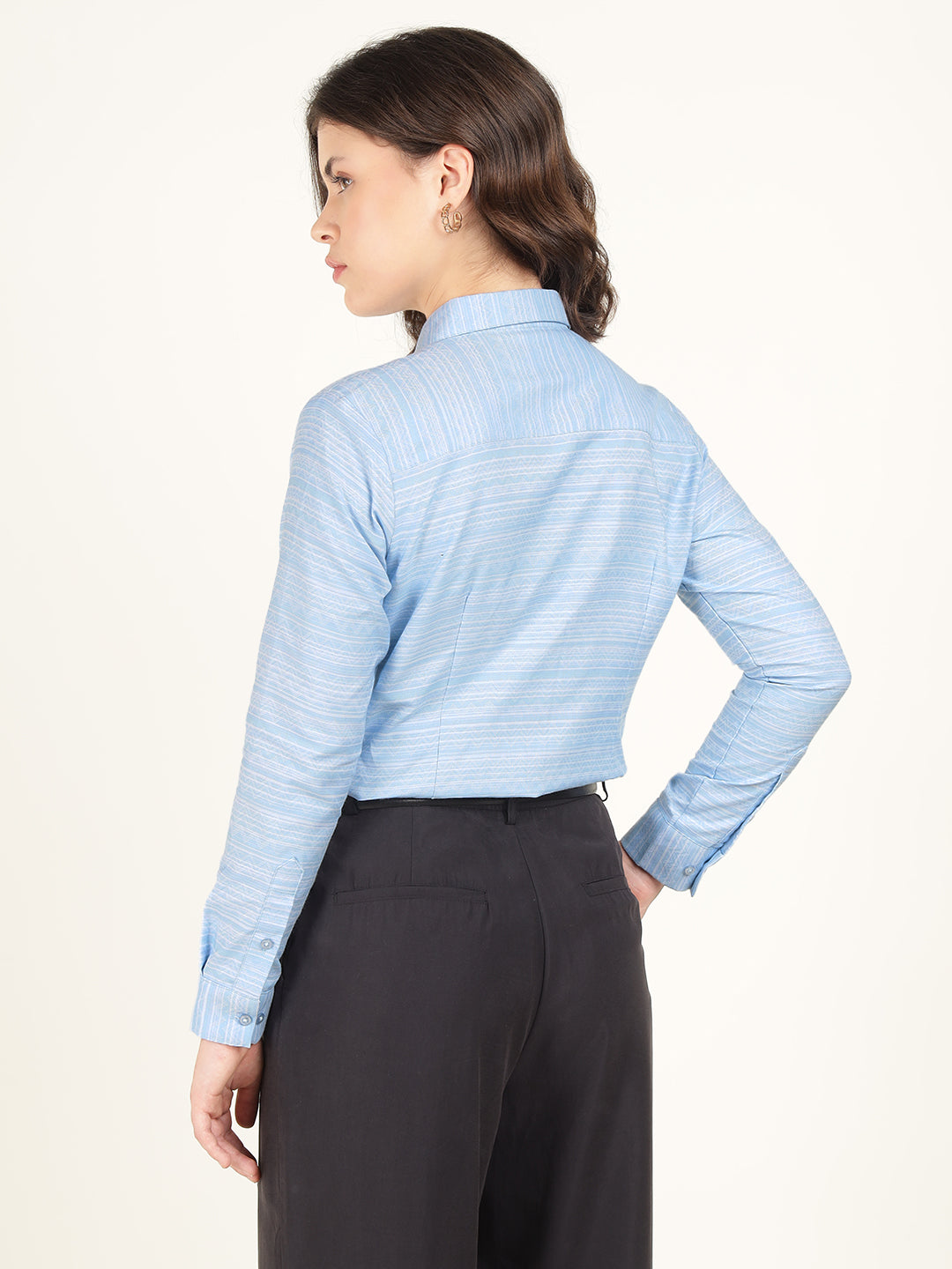 Hancock Women Sky Blue Solid Pure Cotton Regular Fit Formal Shirt