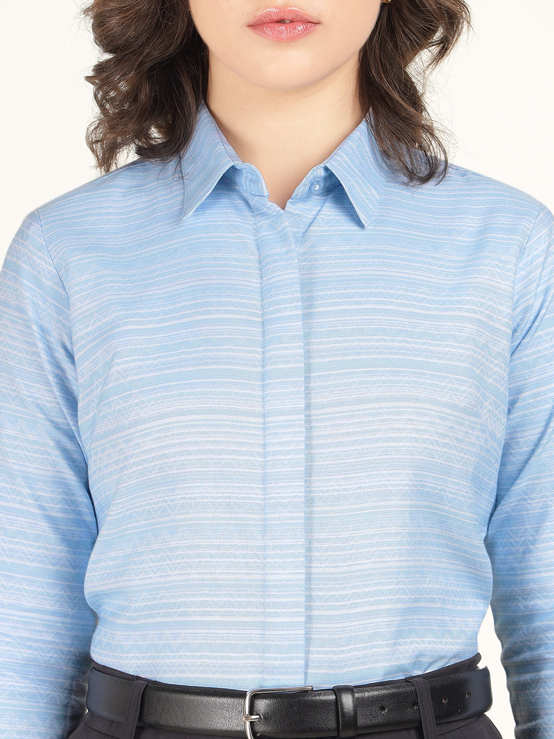 Hancock Women Sky Blue Solid Pure Cotton Regular Fit Formal Shirt