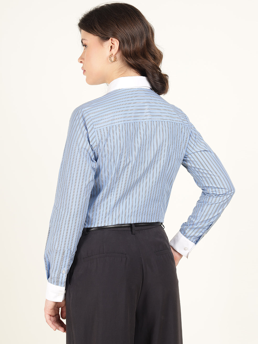 Women Blue Striped Pure Cotton Regular Fit Formal Shirt