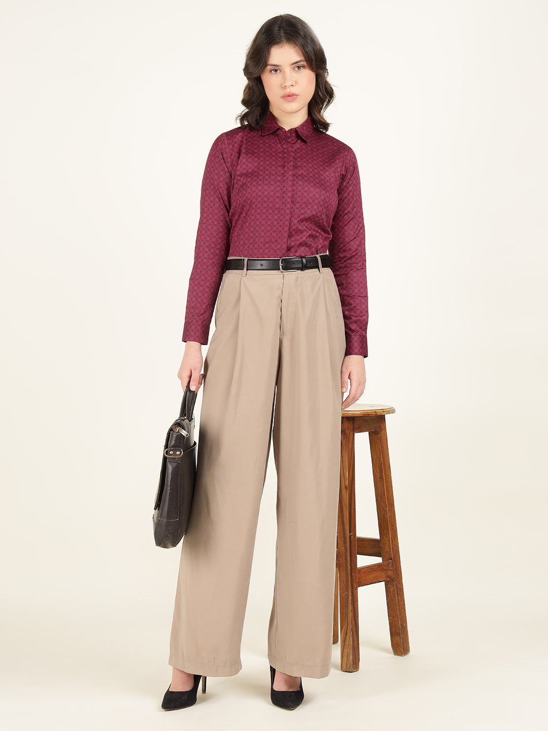 Women Maroon Printed Pure Cotton Regular Fit Formal Shirt