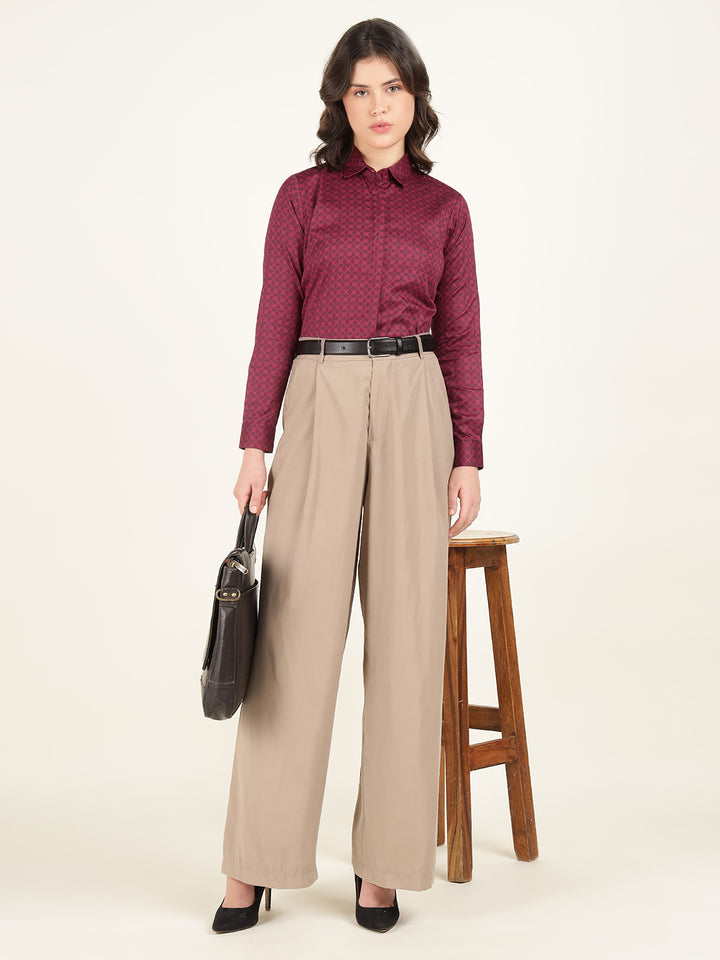 Women Maroon Printed Pure Cotton Regular Fit Formal Shirt