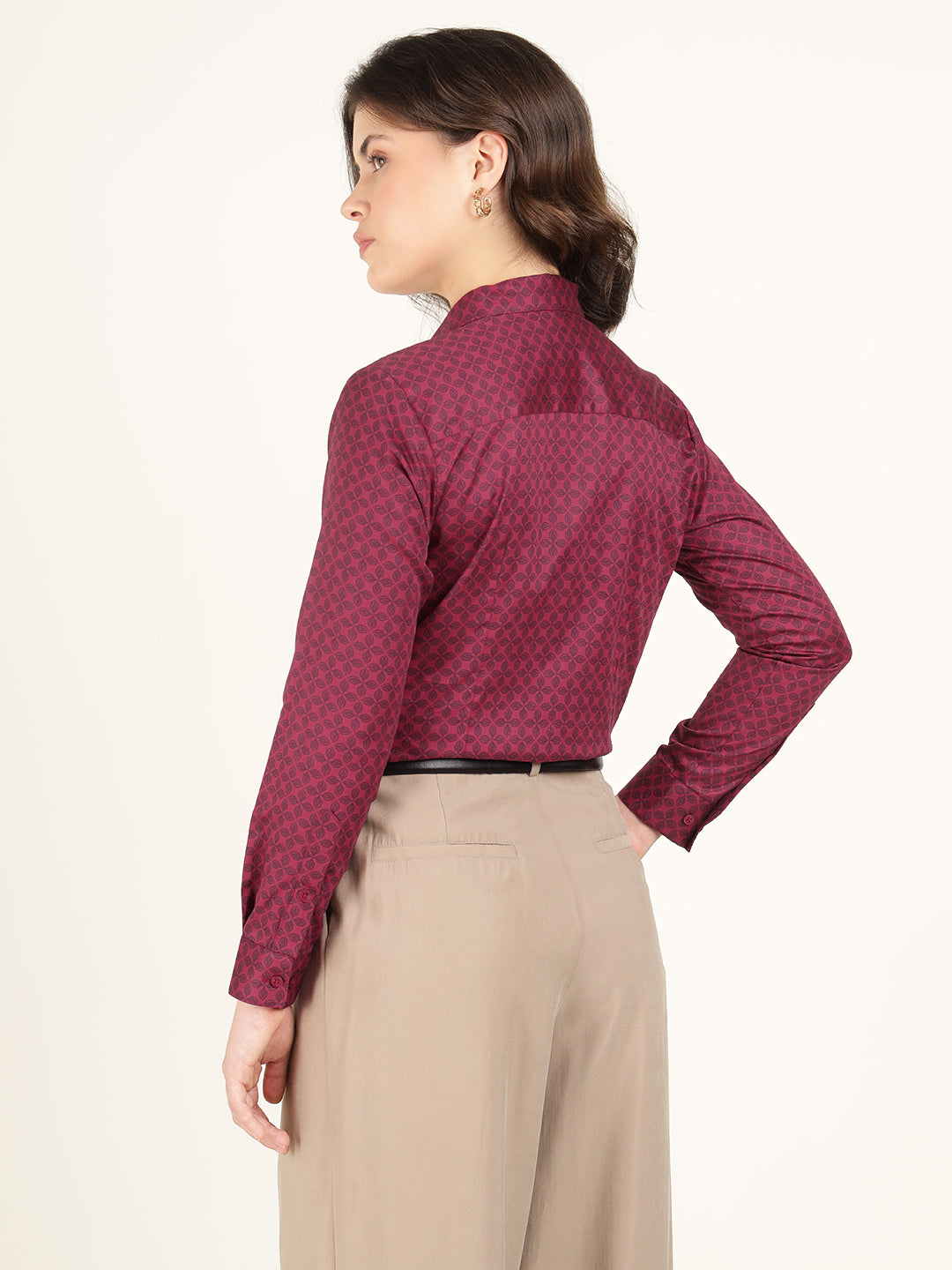 Women Maroon Printed Pure Cotton Regular Fit Formal Shirt