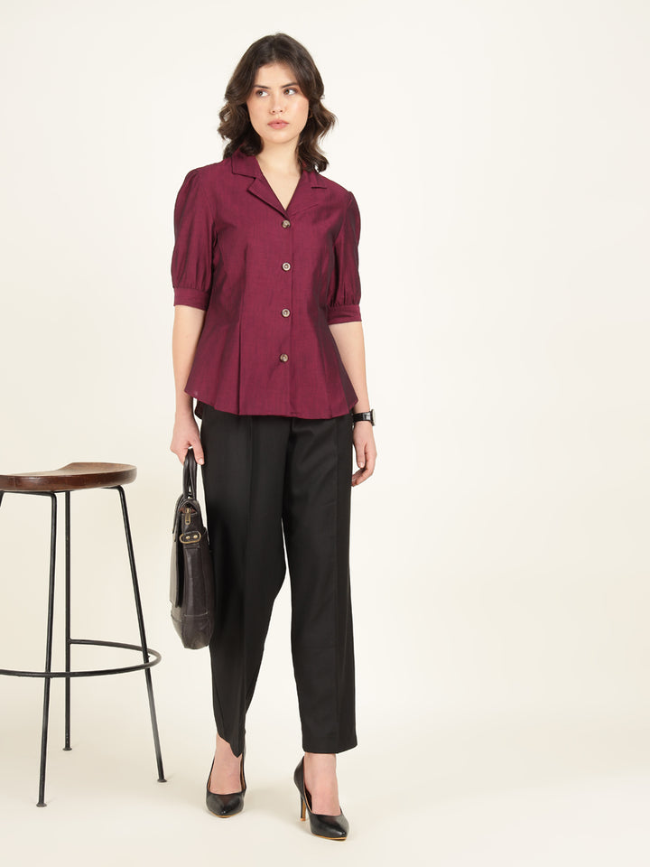 Women Maroon Solid Pure Cotton Regular Fit Formal Shirt