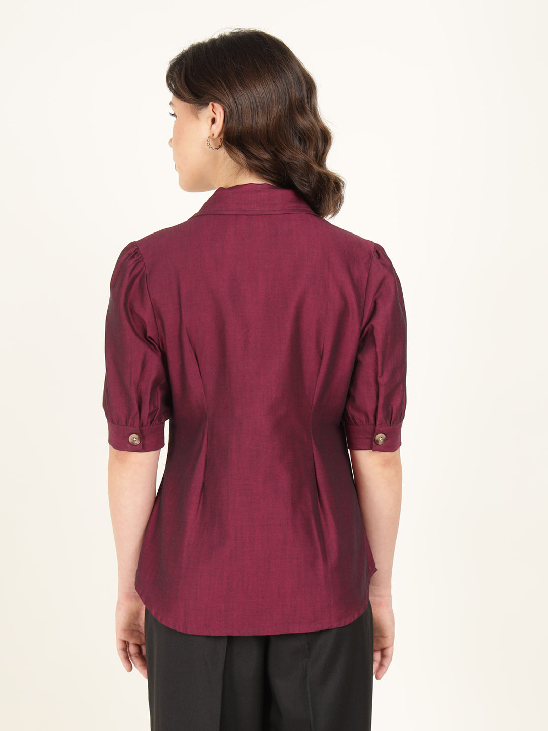 Women Maroon Solid Pure Cotton Regular Fit Formal Shirt