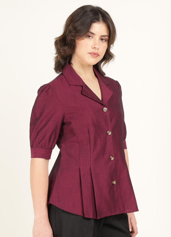 Women Maroon Solid Pure Cotton Regular Fit Formal Shirt
