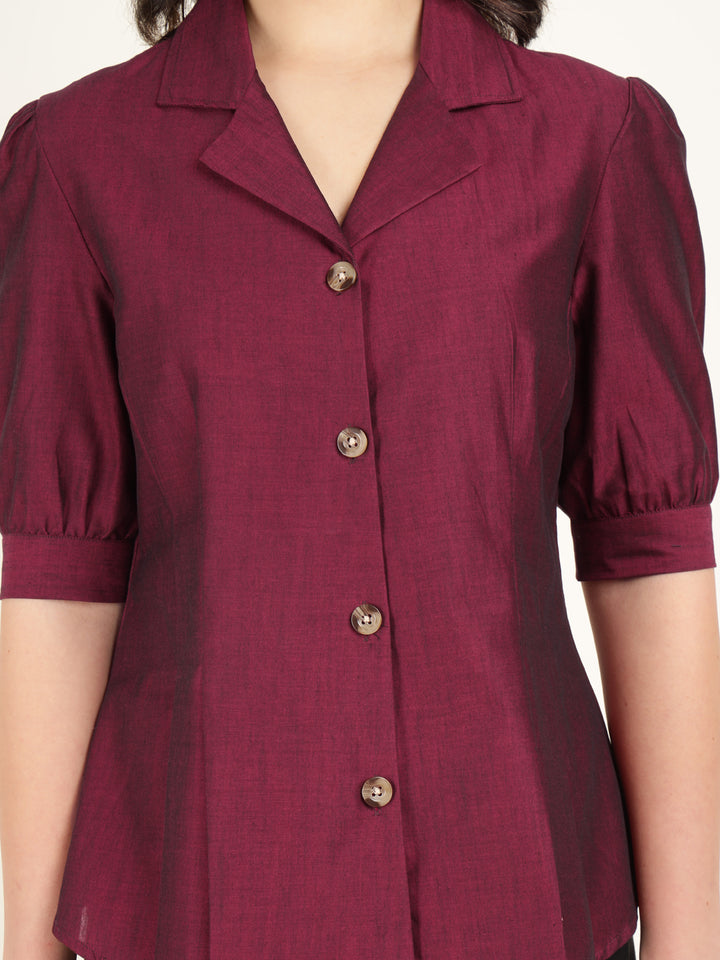 Women Maroon Solid Pure Cotton Regular Fit Formal Shirt