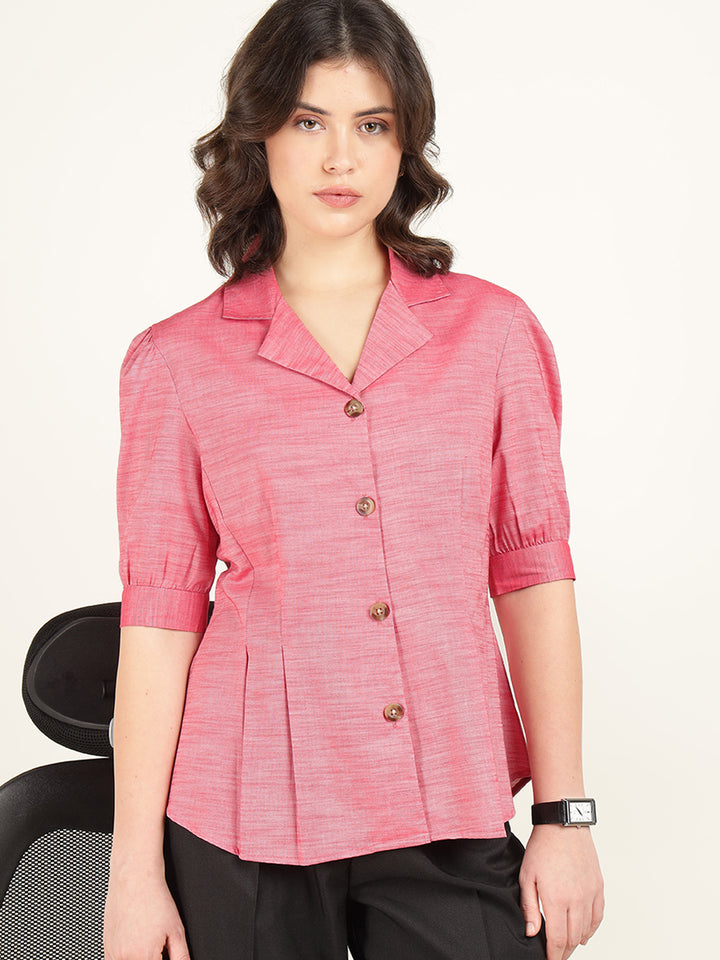 Women Coral Solid Pure Cotton Regular Fit Formal Shirt