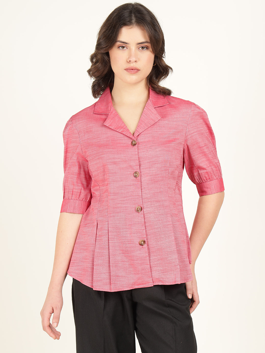 Women Coral Solid Pure Cotton Regular Fit Formal Shirt