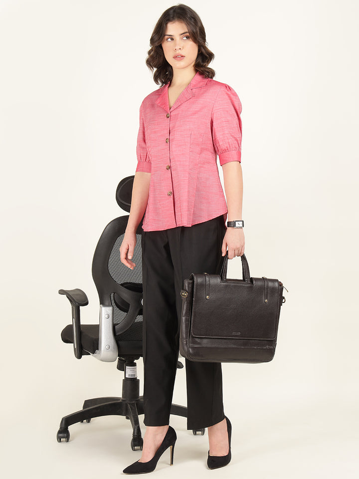 Women Coral Solid Pure Cotton Regular Fit Formal Shirt