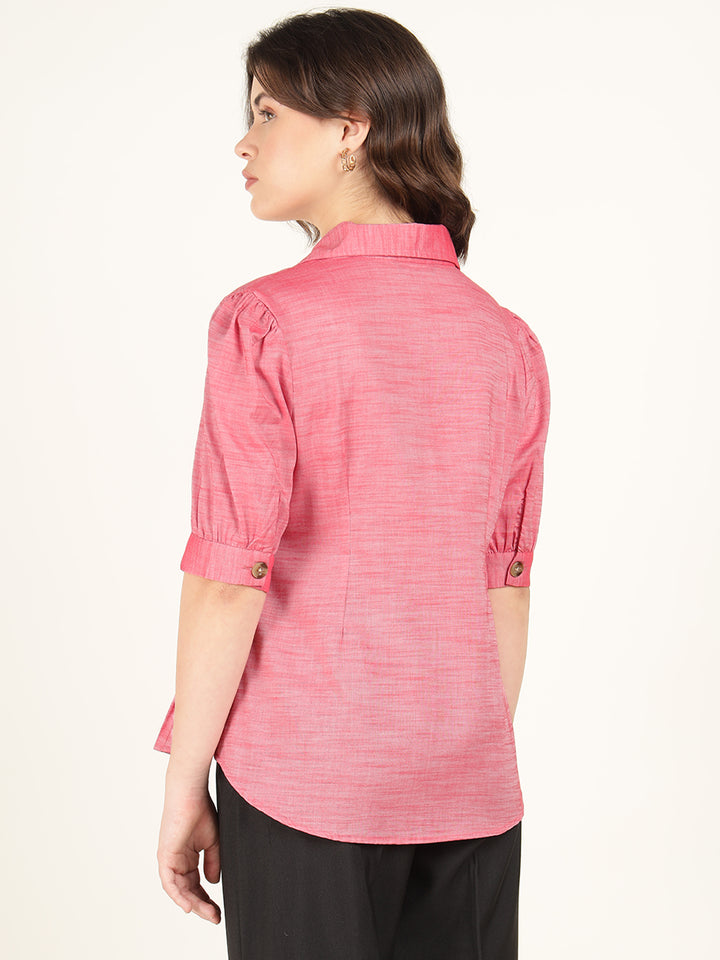 Women Coral Solid Pure Cotton Regular Fit Formal Shirt