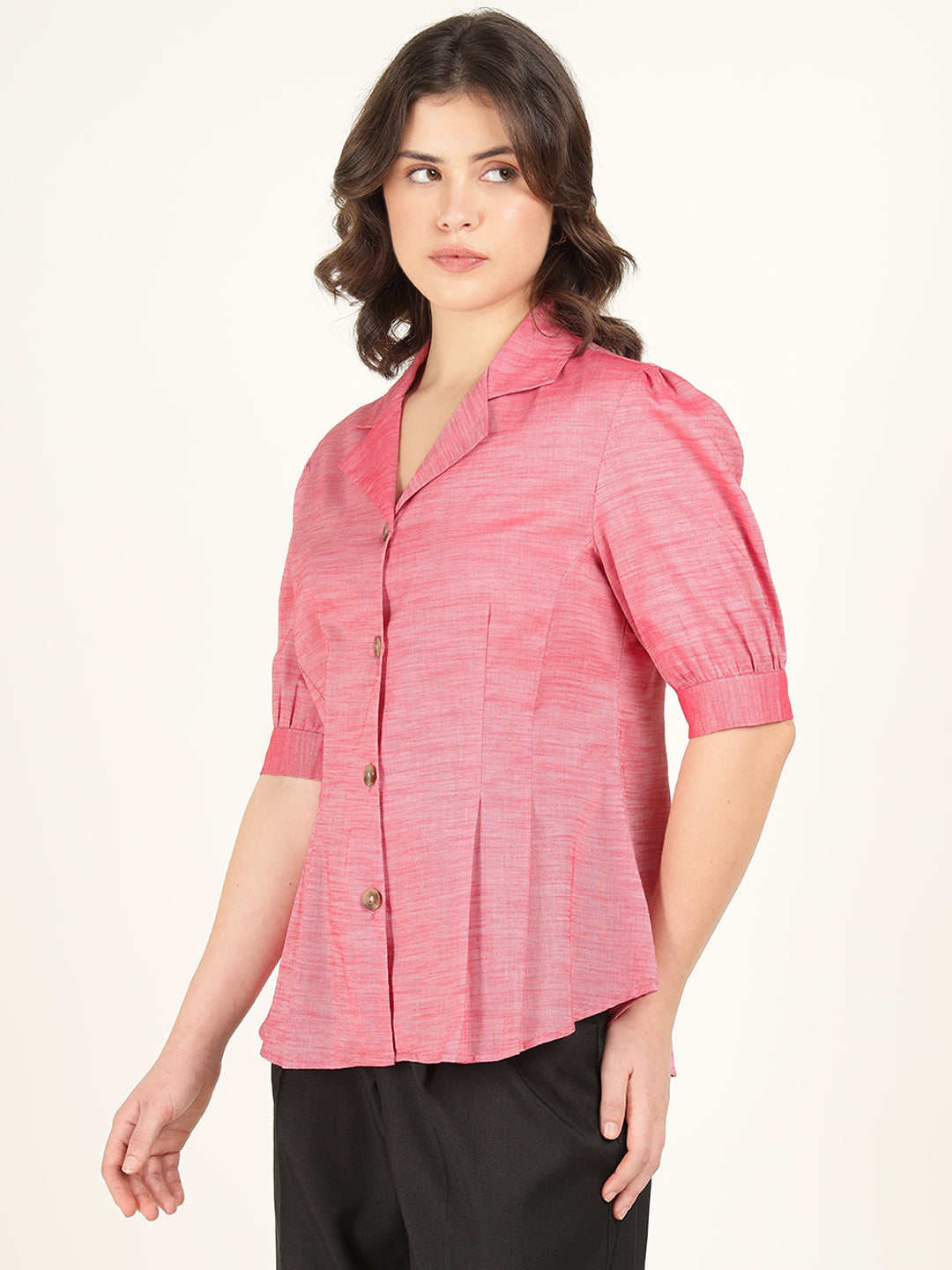 Women Coral Solid Pure Cotton Regular Fit Formal Shirt