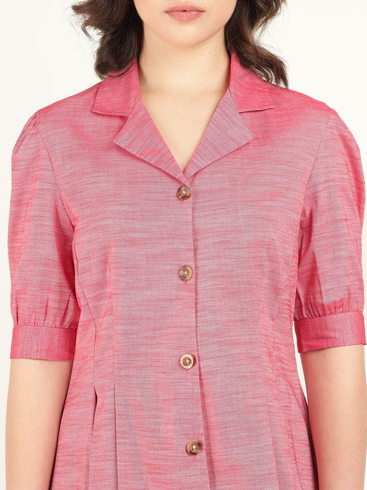 Women Coral Solid Pure Cotton Regular Fit Formal Shirt
