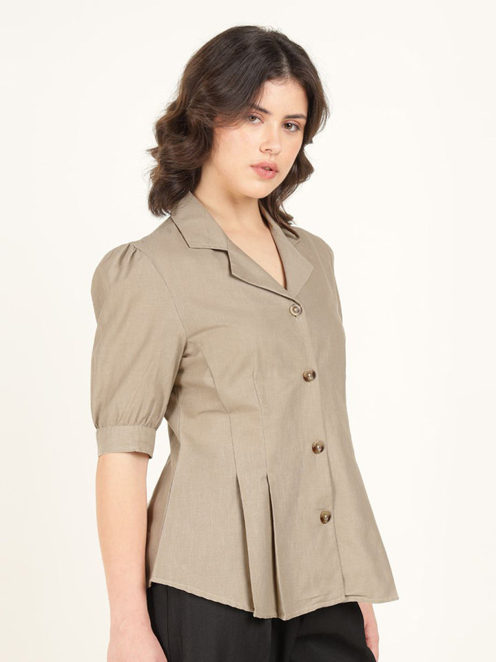 Hancock Women Beige Solid Pure Cotton Regular Fit Formal Shirt
