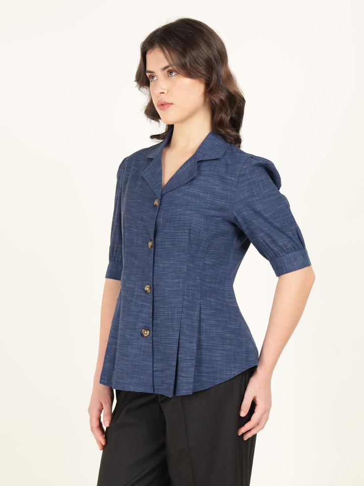 Women Blue Solid Pure Cotton Regular Fit Formal Shirt