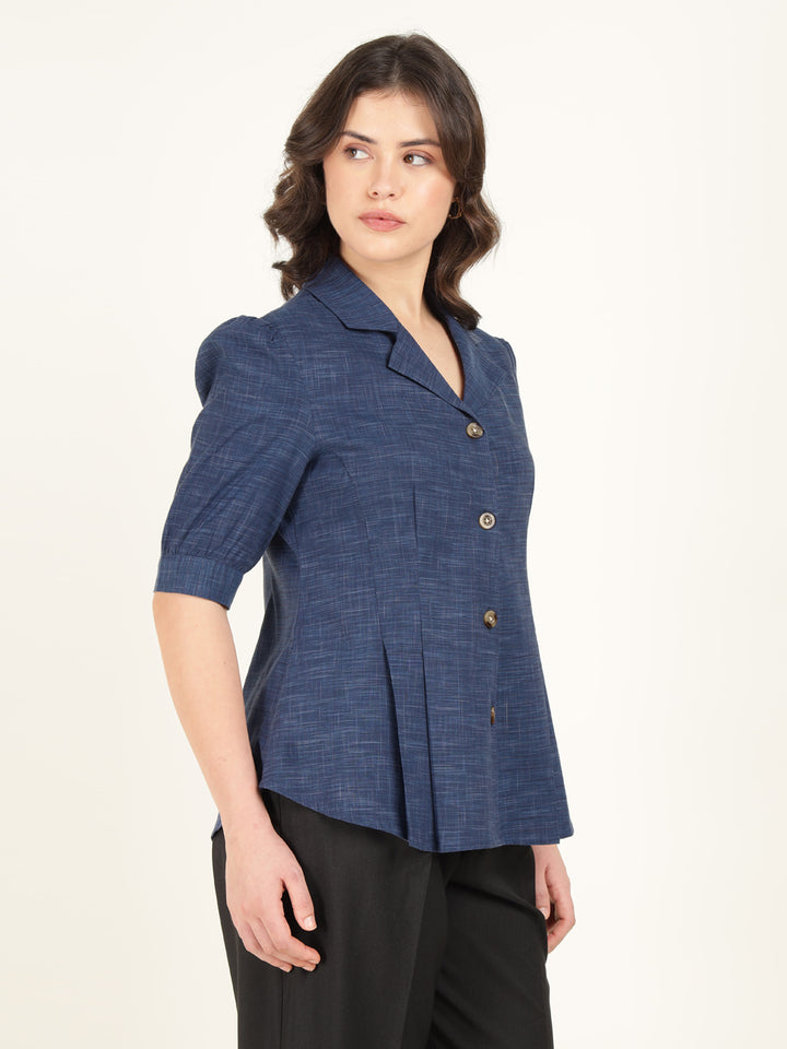 Women Blue Solid Pure Cotton Regular Fit Formal Shirt