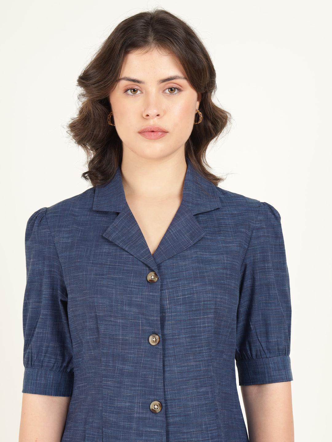 Women Blue Solid Pure Cotton Regular Fit Formal Shirt