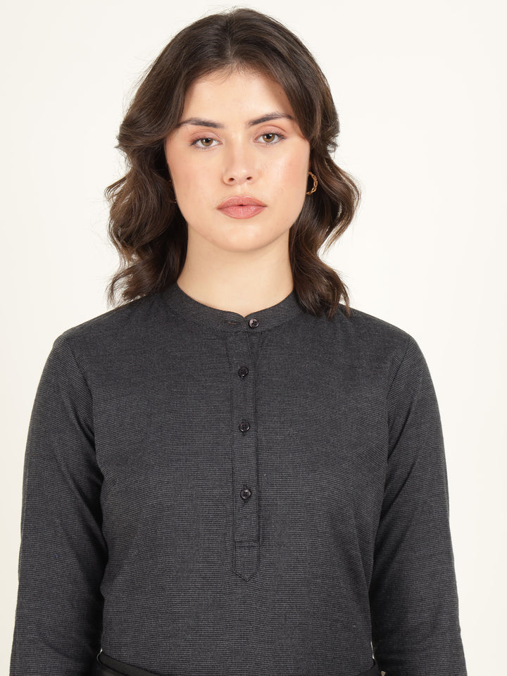 Hancock Women Charcoal Grey Checked Pure Cotton Regular Fit Formal Top