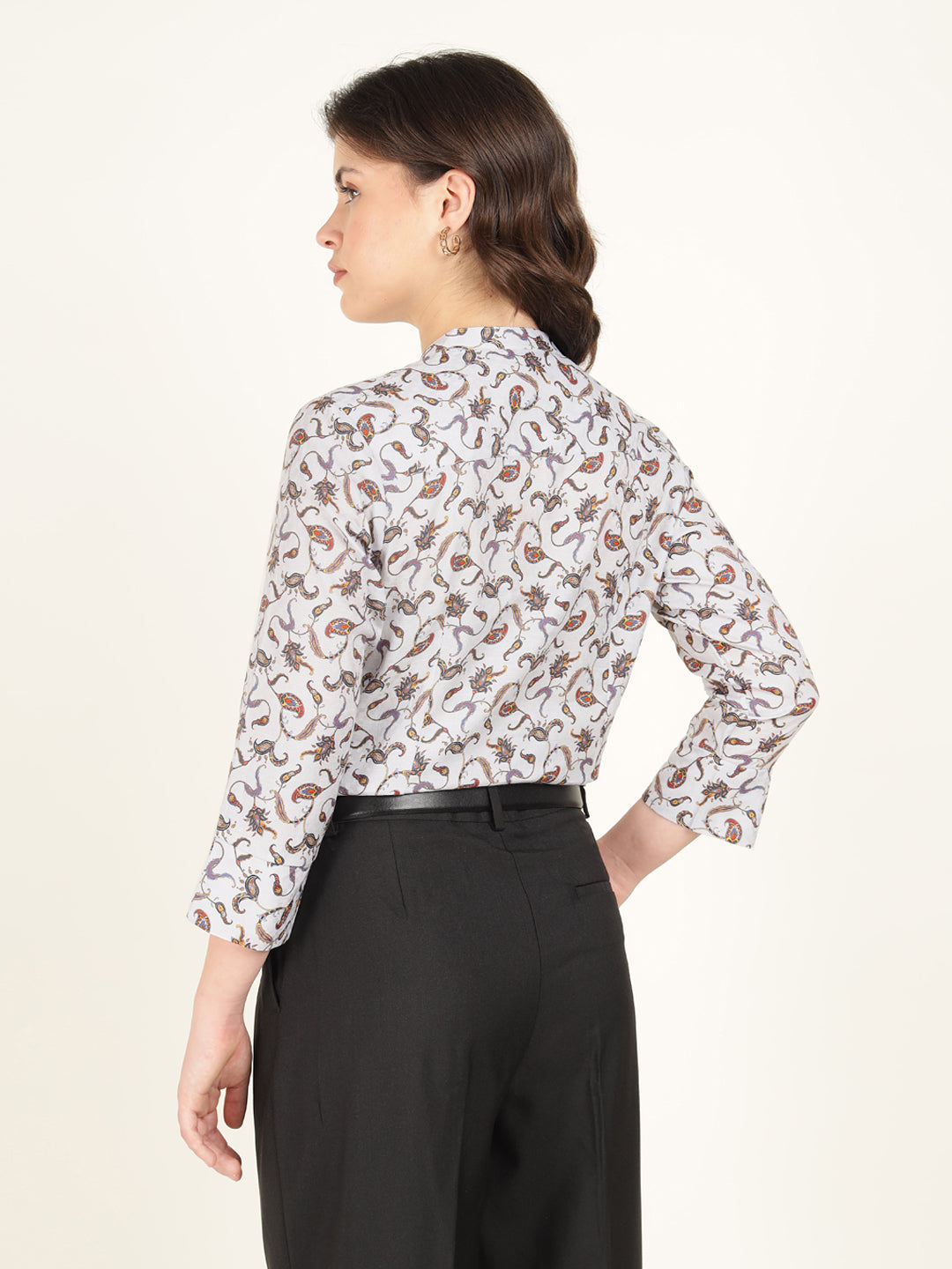 Hancock Women Grey Printed Pure Cotton Regular Fit Formal Top