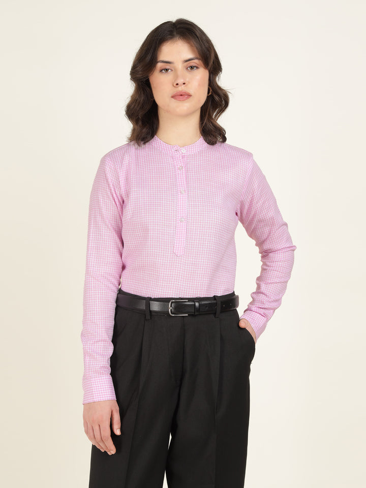 Hancock Women Pink Checked Pure Cotton Regular Fit Formal Top