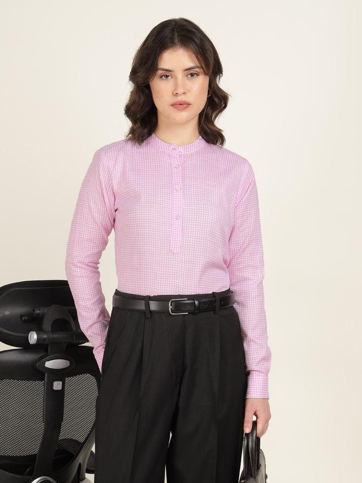 Hancock Women Pink Checked Pure Cotton Regular Fit Formal Top