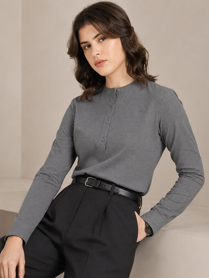 Women Grey Checked Pure Cotton Regular Fit Formal Top