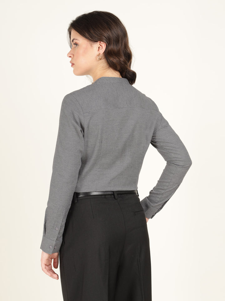 Hancock Women Grey Checked Pure Cotton Regular Fit Formal Top