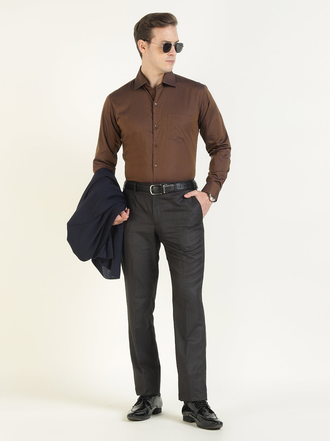 Men Brown Solid Pure Cotton Slim Fit Party Shirt
