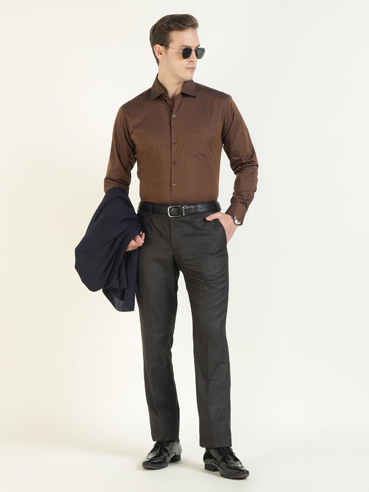 Men Brown Solid Pure Cotton Slim Fit Party Shirt