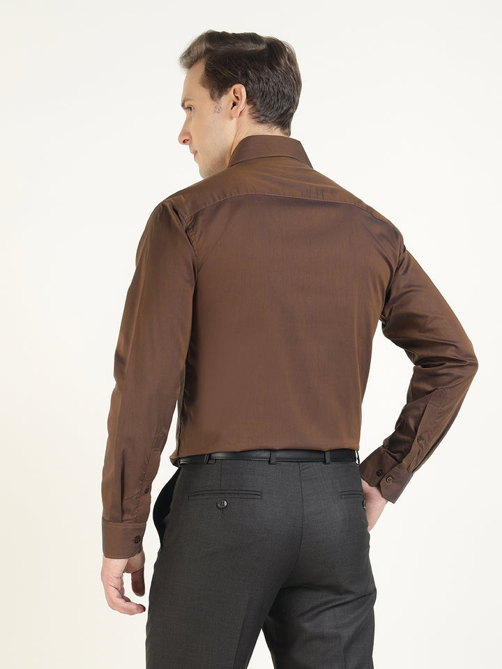 Men Brown Solid Pure Cotton Slim Fit Party Shirt