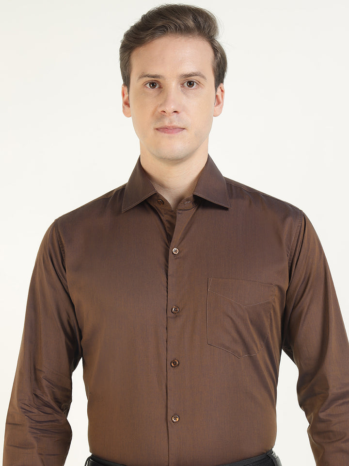 Men Brown Solid Pure Cotton Slim Fit Party Shirt