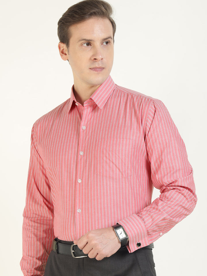 Men Coral Striped Pure Cotton Slim Fit Formal Shirt
