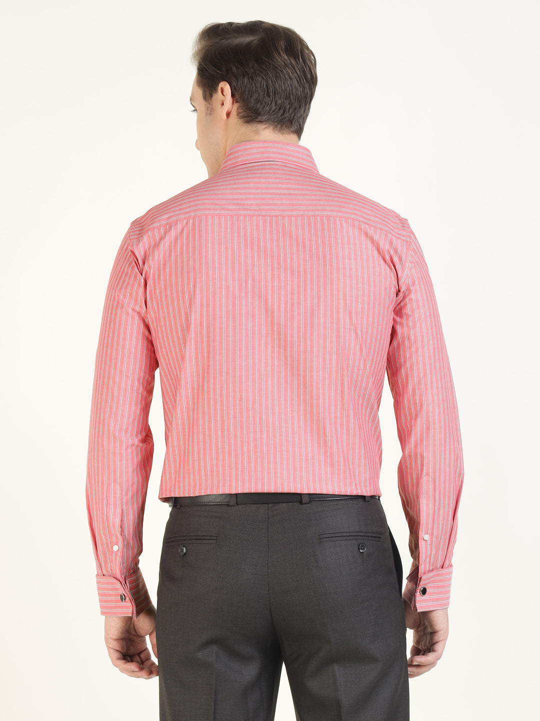 Men Coral Striped Pure Cotton Slim Fit Formal Shirt
