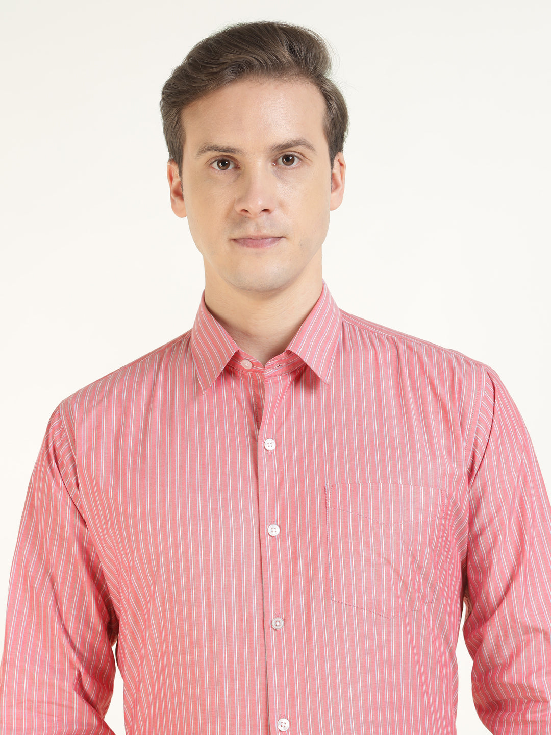 Men Coral Striped Pure Cotton Slim Fit Formal Shirt