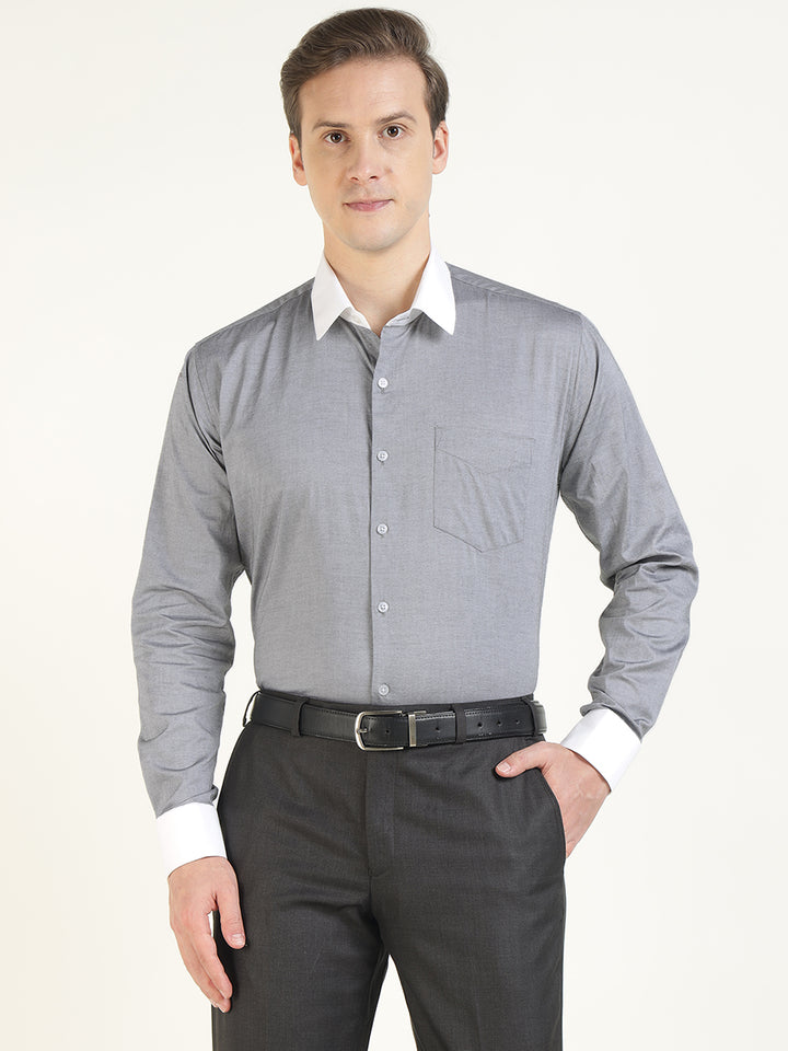 Men Grey Solid Pure Cotton Slim Fit Formal Shirt