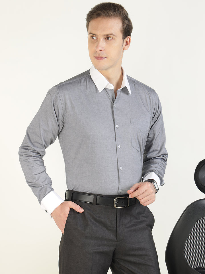 Men Grey Solid Pure Cotton Slim Fit Formal Shirt