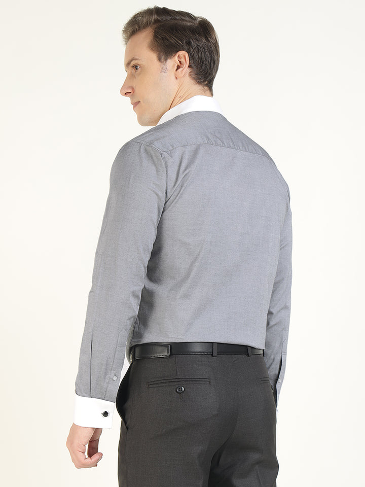 Men Grey Solid Pure Cotton Slim Fit Formal Shirt