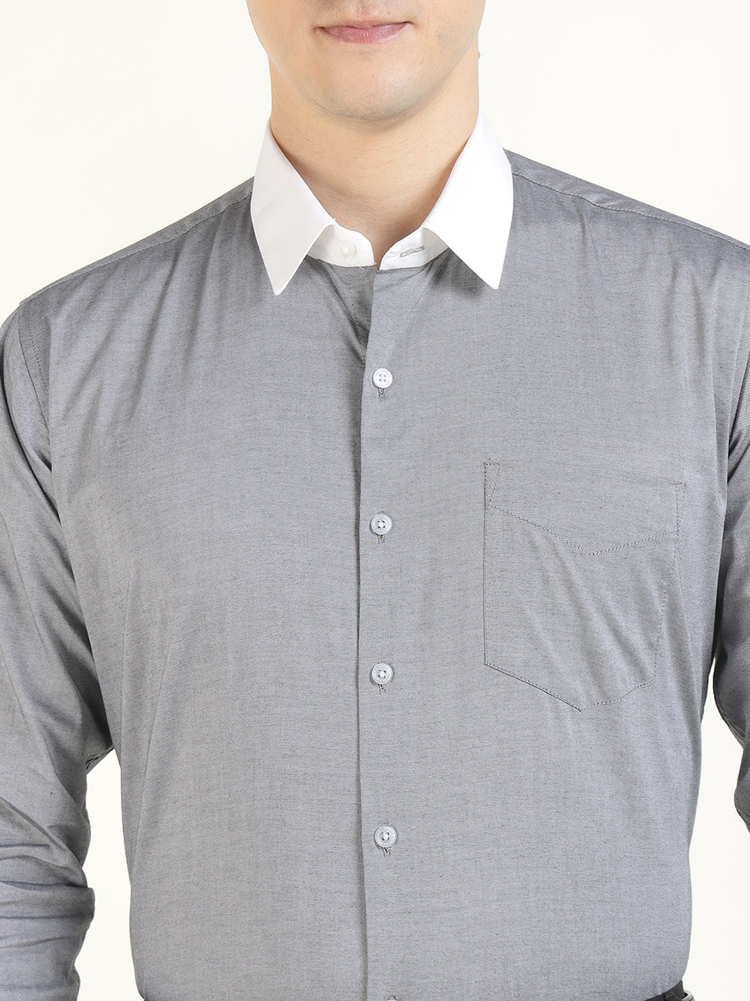 Men Grey Solid Pure Cotton Slim Fit Formal Shirt