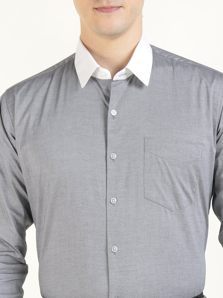 Men Grey Solid Pure Cotton Slim Fit Formal Shirt