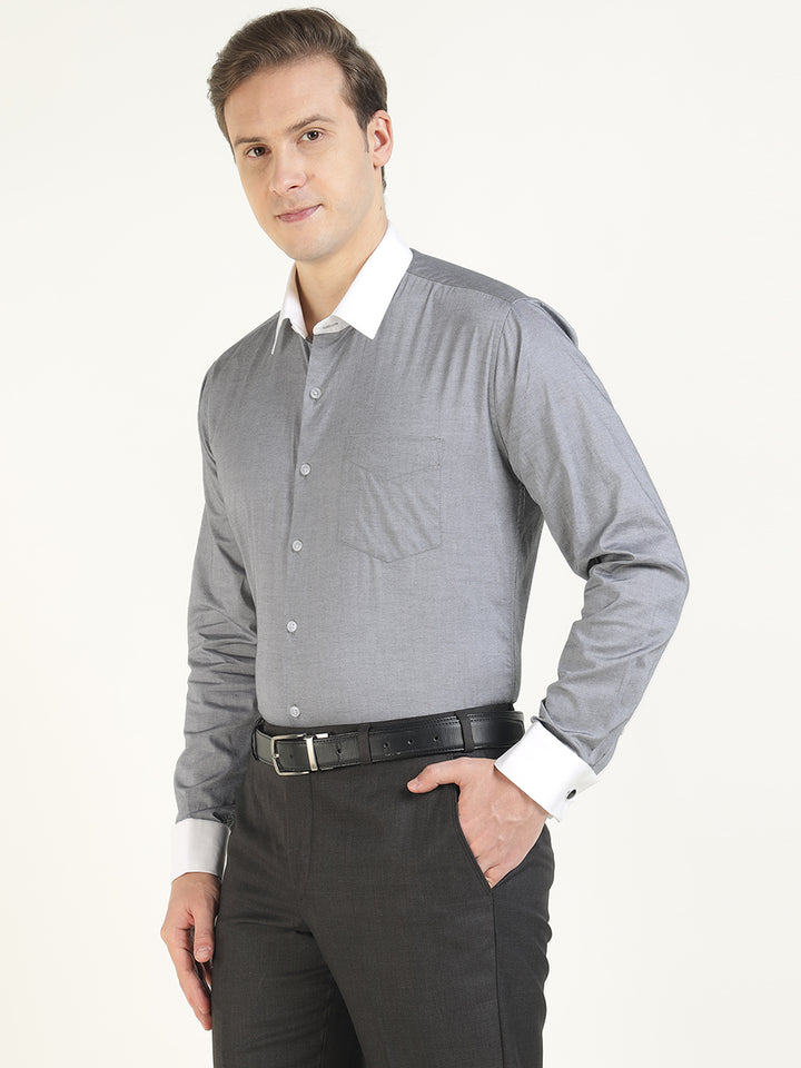 Men Grey Solid Pure Cotton Slim Fit Formal Shirt